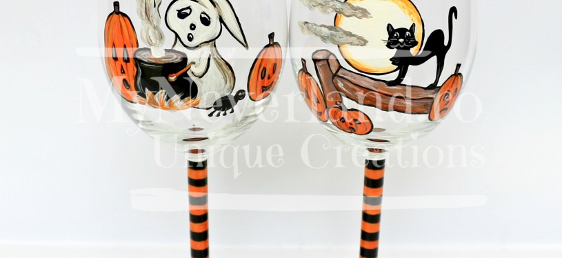 Pahare vin "Black Cat & Cute Ghost"