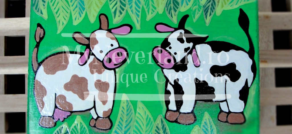 Cutie de lemn pictata "Cows"