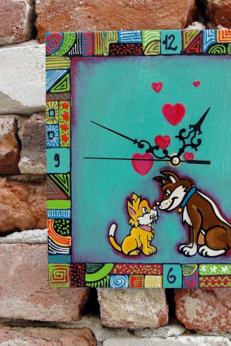 Ceas de perete "Cat and dog"