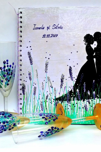 Set nunta pahare&wedding book "Sweet Lavender"