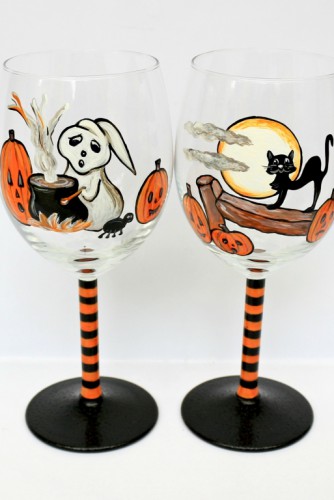 Pahare vin "Black Cat & Cute Ghost"